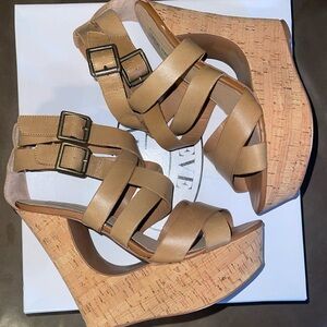 Steve Madden Platform Heels - Color: Draft Cognac, Cork Bottom, Size: 8.0